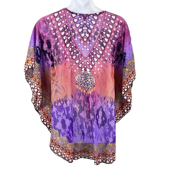 Ana & Rose OSFM Boho Purple Chiffon Tie Dye Kaftan Top Fairycore Rainbow Hippie - Picture 2 of 9